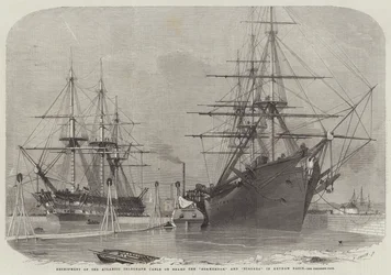 Reenvio do Cabo Telegráfico do Atlântico a Bordo do Agamenon e Niagara na Bacia de Keyham